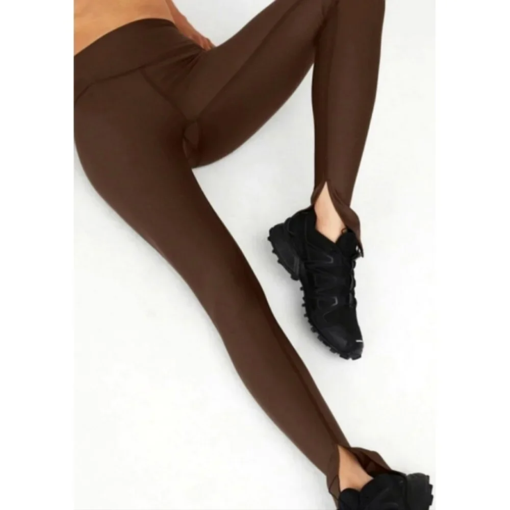 Alo High-Waist Airlift Elongated Leggings Espresso Hi-Rise Waisted Split Hem XXS